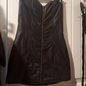 Black leather mini dress